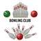 Bowling club logo design of equipment for play. Vector illustration