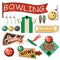 Bowling Equipment Set. Flat Icons Collection.