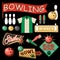 Bowling Equipment Set. Flat Icons Collection.