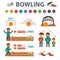 Bowling infographic elements isolated on white background. People play bowling and knock strike, split, spare, down