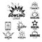 Bowling league isolated monochrome icons skittles and ball