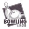 Bowling league poster with ball and skittle monochrome