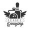 Bowling league vintage label. Black and white vector Illustration