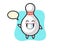 Bowling pin cartoon character doing wave hand gesture