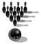 Bowling pins with ball, black and white, isolated, sport.