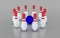 Bowling pins and bowling ball.Isolated on grey background.