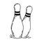 Bowling pins, hand-drawn in doodle style. Hobbies, Entertainment, Recreation. Pins. Sports. Game. Strike, win. Vector