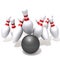 Bowling pins hit by ball