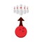 Bowling red ball and pins arrow direction game recreational sport flat icon design