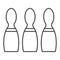 Bowling skittles thin line icon. Bowling game vector illustration isolated on white. Bowling pins outline style design