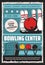 Bowling sport center, team club vintage poster