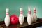 Bowling still life red ball over green background