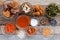 Bowls of African food and Nigerian soup ingredients