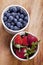 Bowls of blueberries and strawberries