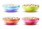Bowls of breakfast with different milk cereal snacks. Vector set