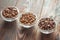 Bowls of different types of coffee beans