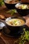 Bowls of homemade organic leek and potato soup