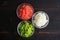 Bowls of Pureed Vegetables on a Wood Table