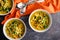 Bowls of Vegan Curried Cauliflower Rice Kale Soup