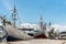 Bows of boats in Paotere Old Port of Makassar, South Sulawesi, Indonesia