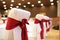 Bows on chair in weeding reception