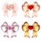 Bows of satin and silk ribbons with hearts and gold ornaments decoration