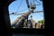 Bowsprit and crow`s nest of a historical replica of a Dutch VOC sailing shi