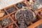 A box of all kinds of traditional Chinese medicine and Aconitum carmichaeli on the box