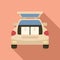 Box in car trunk icon flat vector. Travel back