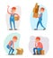 Box Cargo Freight Loading Delivery Shipment Loader Deliveryman Character Icon Cartoon Design Template Vector