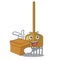 With box cartoon rake leaves with wooden stick