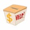 Box with cash donations icon, cartoon style