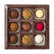 Box of chocolates isolated on a white background, truffle and coconut candies, assorted sweets