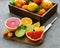 box with citrus fresh fruits