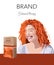 Box with cosmetics for hair with place for text. Smiling curly ginger woman in background Botanical therapy. Your brand