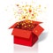 Box Exploision, Blast. Open Red Gift Box and Confetti. Enter to Win Prizes. Win, lottery, quiz. Vector Illustration