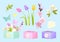 Box and Flowers Set Poster Vector Illustration