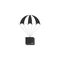 Box flying on parachute icon isolated. Parcel with parachute for shipping. Delivery service, air shipping concept, bonus