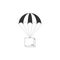 Box flying on parachute icon isolated. Parcel with parachute for shipping. Delivery service, air shipping concept, bonus