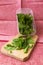 Box of freshly harvested mint