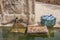 Box full of bottles ready to be filled at Palomas Pillar fountain, Hornachos, Spain