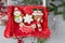 Box of Gingerbread Cookies, Set of Christmas Treats on Bright Background