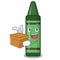 With box green crayon isolated in the cartoon