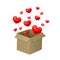 Box with hearts. Valentine\'s Day. Love  surprise. Open box  flying hearts