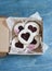 Box of homemade cookies-hearts with jam. Valentine`s Day gift