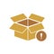 Box icon, delivery and shipping, open package, unbox icon with exclamation mark. Box icon and alert, error, alarm, danger symbol