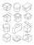 Box isometric icon. Cardboard export package container small present with bow vector outline symbols