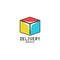 Box logo logistic delivery service icon isometric cube shape, package gift product emblem design template, business transportation