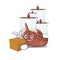 With box miniature pirate ship cartoon on table