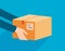 Box, package in hands. Delivery service, delivering vector illustration